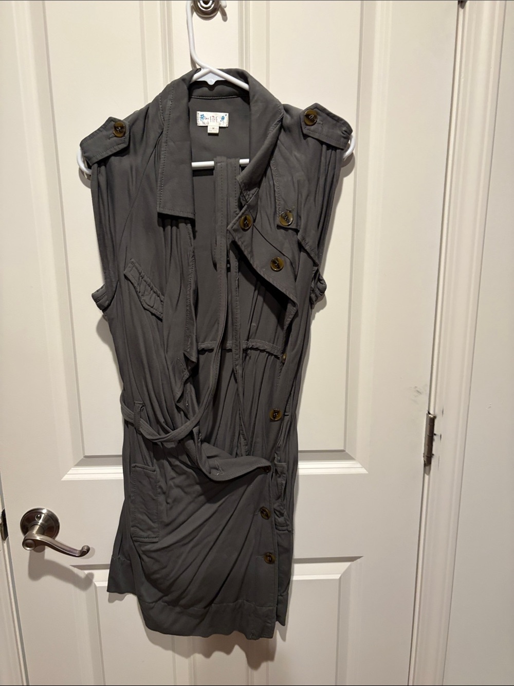 love, Fire Sleeveless Gray Utility Dress with Button Details